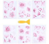 SOFPLATE 6 Foglio di Adesivi per Vasca da Bagno Adesivi Antiscivolo per Doccia A Forma di Farfalla con Raschietto di Alta qualità in PVC Adesivi di Sicurezza A Forma di Fiore Rosa Applique Impugnat