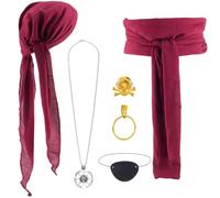 SOFPLATE 6 Pezzo Accessori per Costume da Pirata Kit per Costume Medievale per Festival con Fascia per Capelli Cintura Ciondolo A Forma di Teschio e Bussola Collana Benda Sull'Occhio Orecchini A Clip