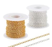 SOFPLATE 66 piede/20 m 2 Rotoli di Catene per Cavi Catene per Gioielli alla Rinfusa Rotolo con Bobina 4 x 3mm Ovali in Ferro Argento Non Saldati in Metallo Dorato Connettori di Estensione Maglie per