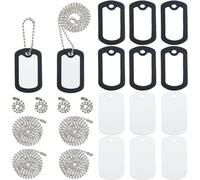 SOFPLATE 8 set Da 24 pezzi di Targhetta Identificativa per Cani Militare Nera Silenziatore In Gomma Targhette per Animali Domestici In Alluminio Sfuse Vuote con Catena A Sfere Custodia In Silicone per