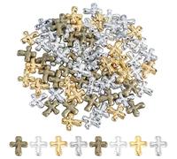 SOFPLATE 80 pz 1 scatole di Perline A Forma di Croce Piccole Perline A Croce Dorate Assortite In Lega di MetAllos In Stile Tibetano Distanziatori Sfusi Crocifisso Rosario per Gioielli Fai Da Te Creazi