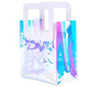 SOFPLATE Borsa Olografica Trasparente Da 10 x 7 x 3.7 pollice Piccola Borsa di Plastica con Manico Riutilizzabile In PVC Iridescente Contenitore per Regali per Bomboniere Compleanni Matrimoni Shopping