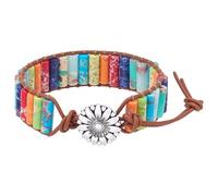 SOFPLATE Bracciale Chakra Da Donna Stile Boho con Perline Turchesi Natur Bracciale Avvolgente In Pelle Cordino Regolabile In Cuoio di Vacchetta con Fibbia Rotonda In Lega A Forma di Fiore e Margherita