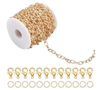 SOFPLATE Catena Ovale da 39 piede/12 m, Catena A Maglie Dorate, Rotolo con Anello di Congiunzione e Chiusura A Moschettone, Connettori per Graffette in Alluminio Non Saldati da 11×7mm, Kit per La Cre