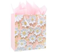 SOFPLATE Sacchetti di Carta Rosa da 12 x 13 Pollice per Bomboniere Sacchetti Floreali con Manico in Corda Grandi Rettangolari Stampati Color Pesca per Regali Fai da Te Bomboniere Confezioni Regalo