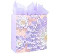 SOFPLATE Sacchetti Regalo Floreali Viola Da 12 x 13 pollice Sacchetti per Bomboniere con Manico In Corda Grandi Rettangoli In Tessuto Carta Da Regalo Stampata Lilla per Donne Regali Fai Da Te per Bomb