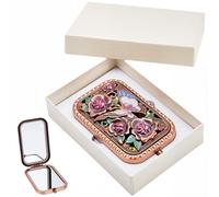 SOFPLATE Specchio Da Trucco Vintage Compatto Pieghevole In Metallo con Lente Normale e di Ingrandimento A Forma di Farfalla e Rosa Tascabile Retro con Motivo Floreale Mini Specchio Da Trucco per Donna