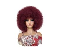 Soft Afro Wig 70s for Women Kinky Curly Hair Wigs with Bangs Bouncy Puff Synthetic Daily Party Use Extension per Capelli(Burgundy)