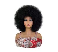 Soft Afro Wig 70s for Women Kinky Curly Hair Wigs with Bangs Bouncy Puff Synthetic Daily Party Use Extension per Capelli(Black)