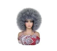 Soft Afro Wig 70s for Women Kinky Curly Hair Wigs with Bangs Bouncy Puff Synthetic Daily Party Use Extension per Capelli(Grey)