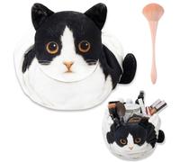 Soft Cat Shaped Drawstring Makeup Bag,Cute Cat Cosmetic Bags for Women,Funny Feline Toiletry Bag Storage Organizer