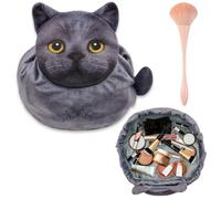 Soft Cat Shaped Drawstring Makeup Bag,Cute Cat Cosmetic Bags for Women,Funny Feline Toiletry Bag Storage Organizer