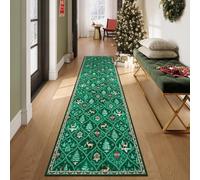 Soft Christmas Tree Santa Claus Carpet Runner,Christmas Deer Santa Long Rug,For Kitchen Hallway Living Room, Front Door Runner Indoor Entrance (B,60 * 240cm/23.6 * 94.4in)