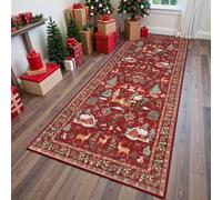 Soft Christmas Tree & Santa Claus Carpet Runner,Indoor Non-Slip Washable Floor Mat,Cozy Low-Pile Non-Shedding Rug for Kitchen, Hallway & Living Room,Festive Holiday Decor (#A, 24"x71" (60x180cm))