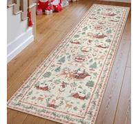 Soft Christmas Tree Santa Claus Carpet Runner, Non Slip Washable Floor Mat with TPE Backing, Christmas Deer Santa Long Rug, Festive Holiday Decor for Kitchen Hallway Living Room (E,23.62 × 70.87 in)