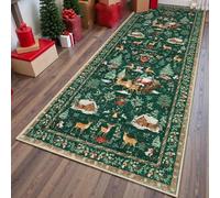 Soft Christmas Tree Santa Claus Carpet Runner, Non Slip Washable Floor Mat with TPE Backing, Christmas Deer Santa Long Rug, Festive Holiday Decor for Kitchen Hallway Living Room (D,15.75 ×47.24 in)
