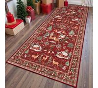 Soft Christmas Tree Santa Claus Carpet Runner, Non Slip Washable Floor Mat with TPE Backing, Christmas Deer Santa Long Rug, Festive Holiday Decor for Kitchen Hallway Living Room (A,23.62 × 70.87 in)