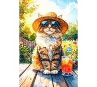 Soft Cover Journal, Tabby Cat Wearing Sunglasses and Sunhat, 160 lined pages, Adorable Cat Design, 6" x 9"