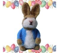 Soft Fabric Figurine - Articulated Knitted Bunny Toy, Artisan Made Cotton Hare wearing Decorative Patterned Cardigans, Whimsical Tabletop Textile Art, Ideal for Shower Favors Workplace Desk Decor