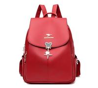 Soft Leather Women'S Backpack Women'S Travel Casual Middle-Aged Large Capacity Shoulder Bag, Red