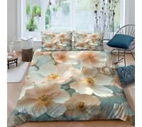 soft peach bloomsSet Di Copripiumino ultra microfibra 3 Pezzi stampa di 3D cerniera nascosta botanical floral art copripiumino con federe traspirante ultra morbido for coppie Single（135x200cm）