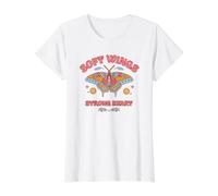 Soft Wings Strong Heart Boho Floreale Farfalla Maglietta con Stampa Grafica Economica, Donna, Bianco, S