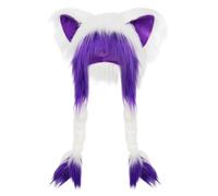 Soft Winter Hat Party Supplies - Cat Ear Beanie with Braids | Polyester 28cm Adjustable Warm Headwear, Cute Cosplay Stage Performance Accessory, Holiday Celebration Hat for Kids Teens Women Men