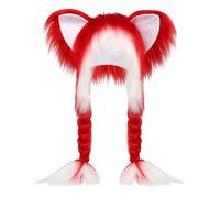 Soft Winter Hat Party Supplies - Cat Ear Beanie with Braids | Polyester 28cm Adjustable Warm Headwear, Cute Cosplay Stage Performance Accessory, Holiday Celebration Hat for Kids Teens Women Men
