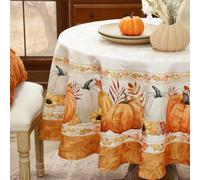 Softalker Mantel redondo de otoño 140cm naranja antimanchas Motivo Moderno blanco jacquard con calabaza y hoja de arce Manteles para decoración de',jardín,cumpleaños,cocina,comedor,patio,salon,picnic
