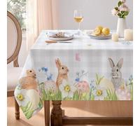 Softalker Tovaglia di Pasqua 80x80 cm Quadrata Centrotavola a Quadretti con Coniglietti e Uova Tovaglie Antimacchia Eleganza Perfetta per la Tavola Festiva per Primaverile,Compleanno,Esterno,Picnic