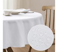 Softalker Tovaglia natalizia rotonda 140 cm bianca,antimacchia,impermeabile,texture lino,Tovaglie elegante per balconi,esterni,tavolo da giardino,feste,compleanni,Capodanno,Natale,4-6 Posti,210 GSM