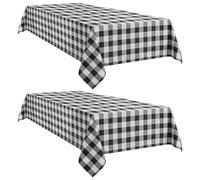 Softalker - Tovaglia rettangolare a scacchiera Gingham - Tovaglia impermeabile per esterni in Buffalo Plaid, copritavolo anti-macchia e lavabile per picnic, campeggio - Nero e bianco, confezione da 2
