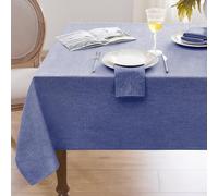 Softalker Tovaglia rettangolare strutturata in lino e iuta, impermeabile, facile da pulire, antimacchia, antipiega, per cucina, sala da pranzo, feste di Natale, da 132 x 178 cm, blu denim