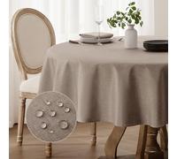 Softalker Tovaglia Rotonda 200 cm Antimacchia Marrone Tovaglie in Finto Lino Elegante Tovaglie da Esterno Impermeabile per Protezione Moderna Tavolo per Autunnale,Natalizia Feste,Compleanno,Matrimonio