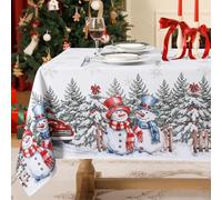 Softalker tovaglie bianca natalizia rettangolare 240x140 cm tovaglia 12 posti antimacchia con pupazzo di neve tradizionale fiocchi di neve e albero di Natale ideale per feste, picnic, cucina,salone
