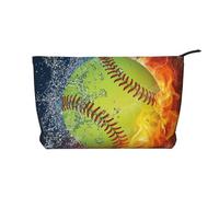 Softball giallo, Borsa per cosmetici in velluto a coste Borsa per il trucco Borsa da viaggio portatile