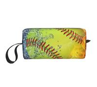 Softball giallo, Borsa per il trucco Borsa per cosmetici Borsa da toilette da viaggio portatile Borsa per trucco Organizer