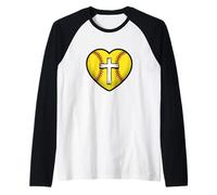 Softball Heart Cross Christian Faith Jesus Love Maglia con Maniche Raglan