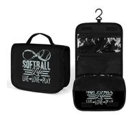 Softball Life Love Travel Beauty Case con stampa completa, borsa per il trucco, organizer portatile per cosmetici con gancio, borsa a mano, 22,5x18,5 cm, stile, 202402239