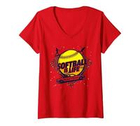 Softball Mom Life: Io Sono Solo l'autista Maglietta con Collo a V, Donna, Rosso, M