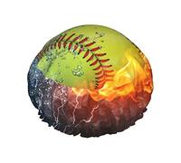 Softball naranja Béisbol en fuego y agua Gorro de ducha estampado Gorro de pelo Gorro de baño reutilizable Gorros de ducha impermeables para mujeres Todas las longitudes de cabello