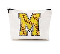 Softball Regali Borsa per il trucco iniziale Monogramma Borsa cosmetica Lettera M Cerniera Sacchetto Softball Accessori per ragazze Donne Giocatore di Softball Allenatore Amico Softball Stuff Laurea