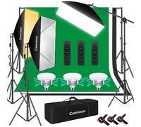 Softbox Fotografico Set, Camnoon Luci Set Studio Fotografico con 3 Softbox, 3 Luci LED a Temperatura Bicolore 85W 2800K-5700K, 3 Sfondi, Braccio Aste, Supporto, Borsa, per Video/Streaming live