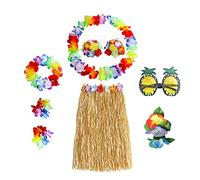 SoftcuteLee Ghirlanda hawaiana Hula Skirt Kit di accessori per costume con gonna di erba Lei Luau, ghirlanda di ananas, occhiali, collana, costume per donne, gonne Luau, feste, 8 pezzi