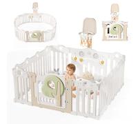 SOFTHOM Box Bambini Pieghevole, Portatile Box Neonato Interno&Esterno, Regolabile Forma&Dimensioni, Montessori con Porta, Canestro Basket, Tavola Sensoriale, Sicuro&Stabile Centro Attività