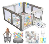 SOFTHOM Box per bambini pieghevole, 130 x 130 cm, con materasso, tessuto Oxford 300D e rete traspirante a 360°, base antiscivolo, centro di attività sicuro per bambini, 50 palline oceaniche, dinosauri