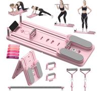 SOFTHOM Pilates Reformer Pieghevole, 8 in 1 Multifunzione Tavola da Pilates, Mini Pilates Reformer Board, Allenamento Completo con Rimbalzo Automatico/Barra da Pilate/Corda Elastica/Timer (Rosa)