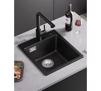 Softiy Lavandino Cucina Granito Nero, Lavello Cucina 1 Vasca 40x45cm, Lavabo Cucina con Sifone, Lavandino Cucina Rettangolare, Lavello da Incasso Con 2 Fori per Rubinetto, Facile da Pulire