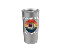 Software Developer Compile & Pray Retro Coder Bicchiere termico in acciaio inox doppia parete