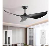 Sofucor 132 cm Ventilatore da Soffitto Senza Luce, Telecomando | Silenzioso, DC, Timer, 3 Pale, 6 Velocità, Modalità Estate Inverno, per Camera da Letto Soggiorno